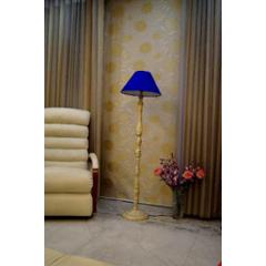 Tucasa White Mango Wood Floor Lamp with Blue Conical Polycotton Shade, WF-147