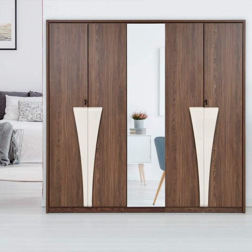 Buy Evok Cream Walnut Venezia Engineerwood 5 Door Wardrobe